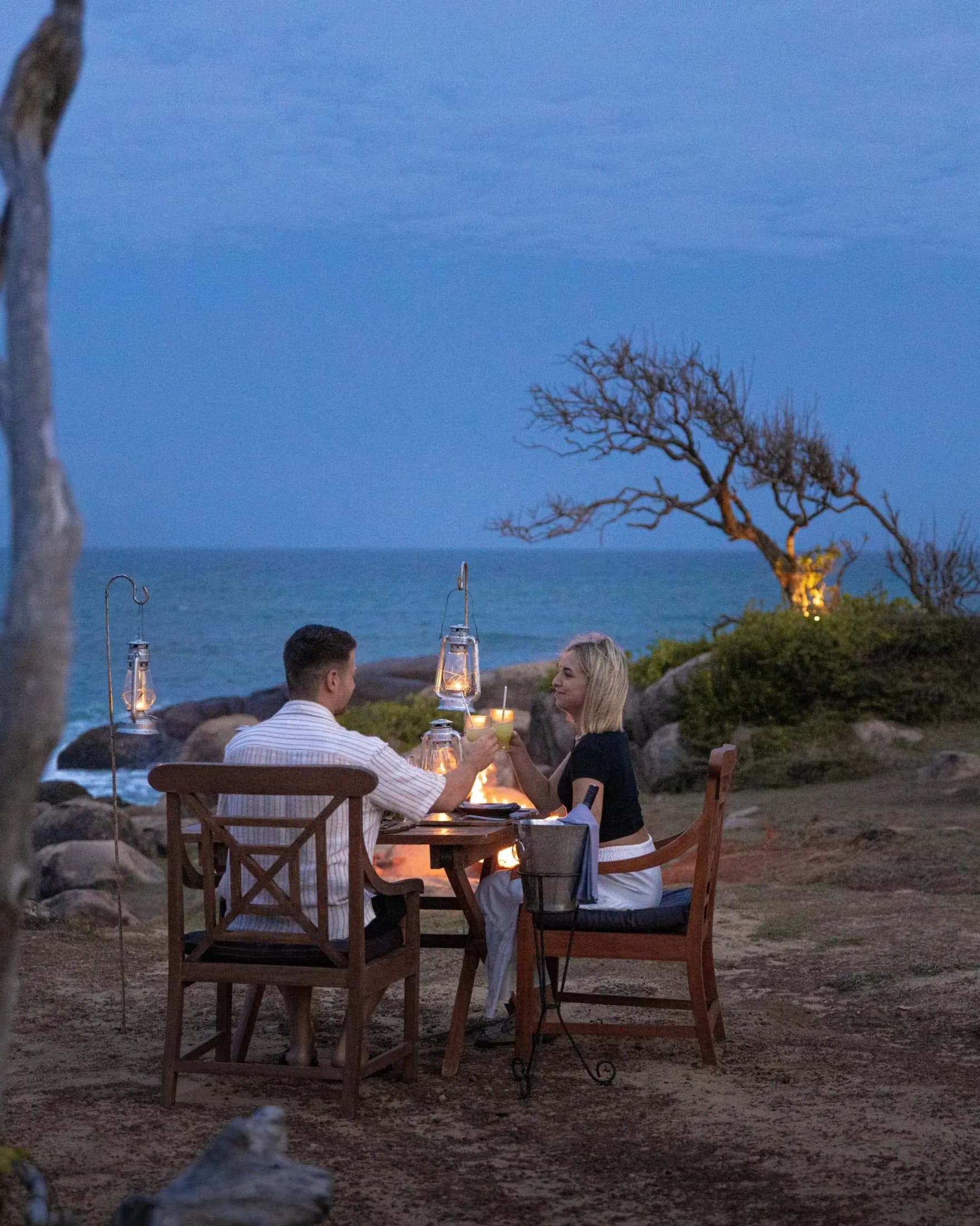 A private dinner setting on the edge of the wilderness at Wild Coast Tented Lodge