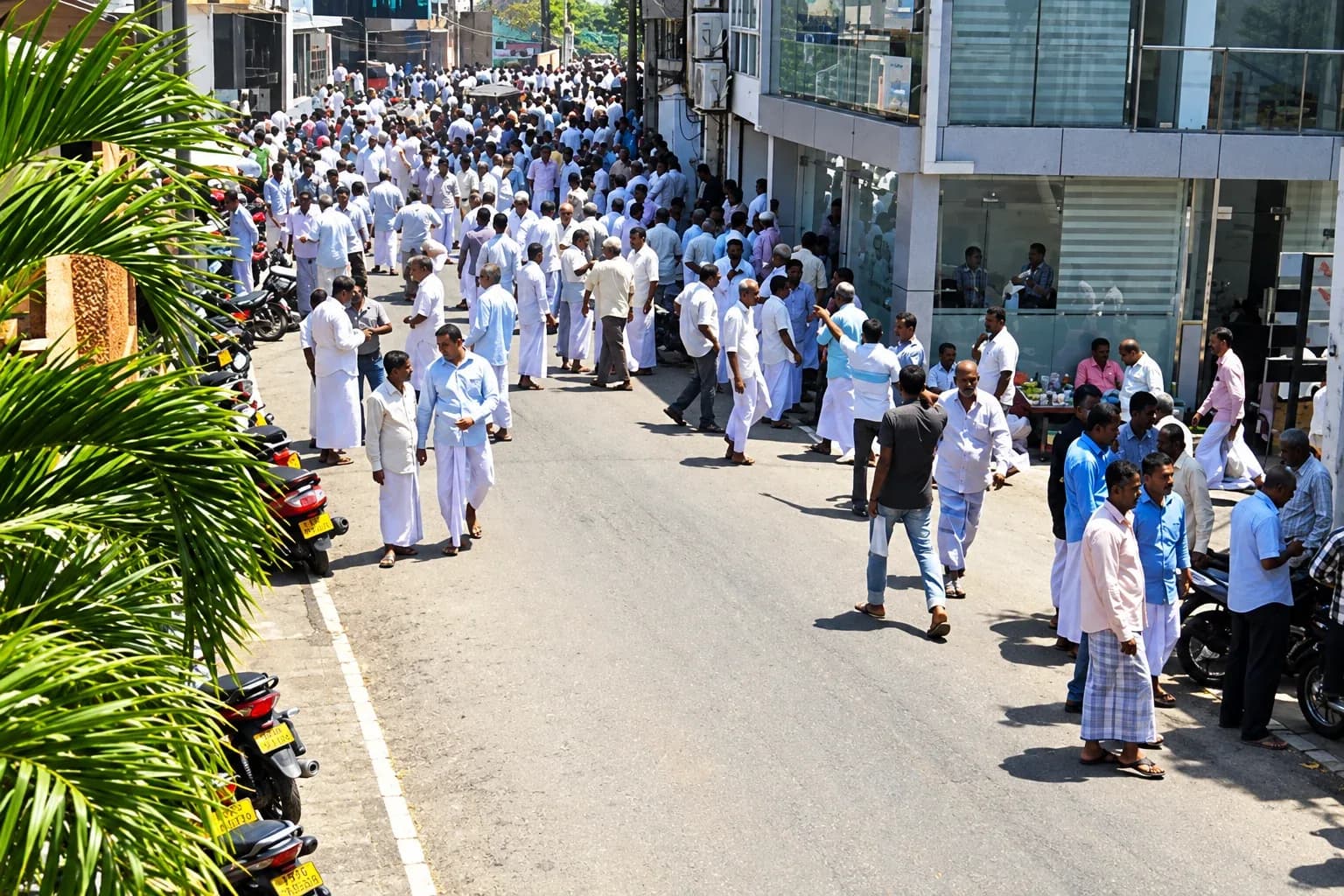 Merchants gathered along the streets of China Fort gemstone market in Beruwala